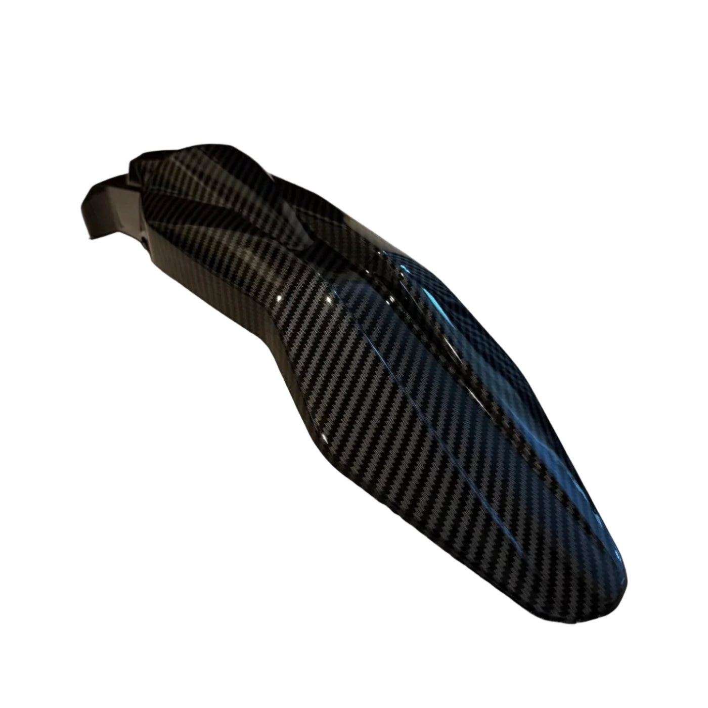 Talaria Front Fender in carbon finish — angled view