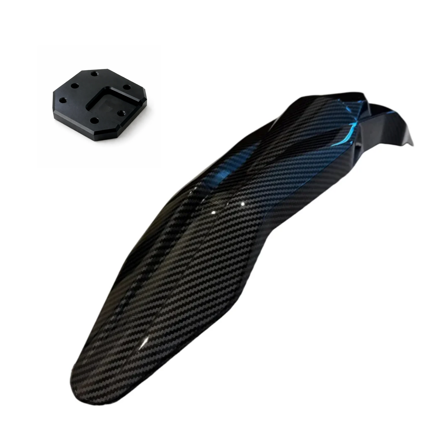 Talaria Front Fender in carbon finish — with mounting adapter plate