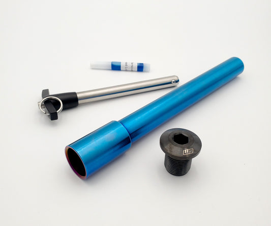 Warp 9 titanium front axle for Surron and Talaria — burnt blue