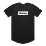 Throttle Bros Logo Topo Tee in black, front flat lay with the topo-contour chest box