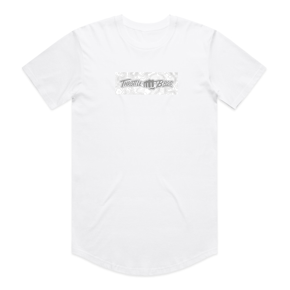 Throttle Bros Logo Topo Tee in white, front flat lay