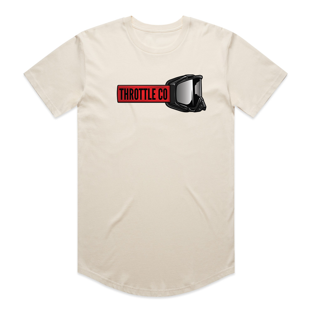 Throttle Co Red Goggles Tee in beige, front flat lay