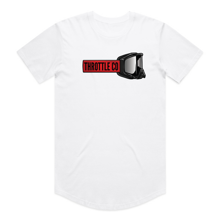 Throttle Co Red Goggles Tee in white, front flat lay