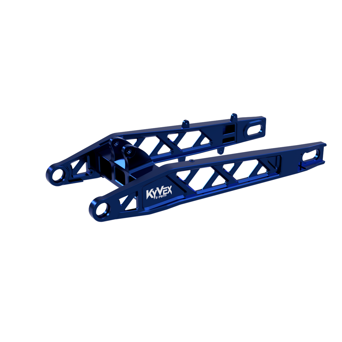 KyVex Billet Swingarm for Surron Ultra Bee — blue finish side view