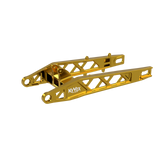 KyVex Billet Swingarm for Surron Ultra Bee — gold finish side view, alternate angle