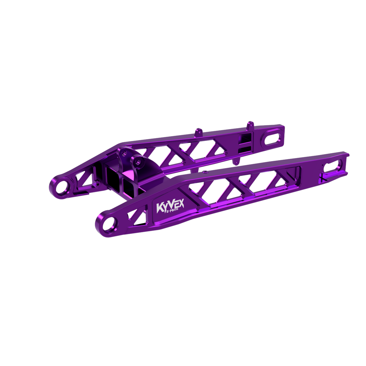 KyVex Billet Swingarm for Surron Ultra Bee — purple finish side view