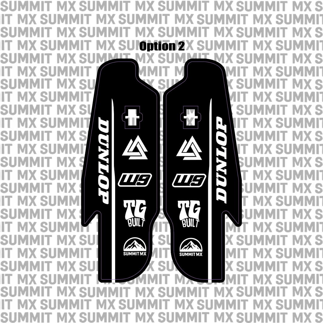 RFloXa fork guard decal detail — precision cut for Fastace Gravitee lower legs, clean factory look