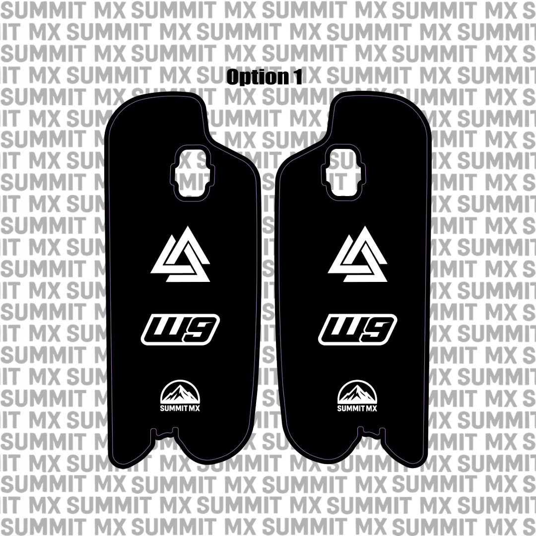 Fastace ALX13RC fork guard decal installed on e-moto lower leg guards