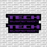 Tech suspension fork tube decal installed on e-moto fork lowers