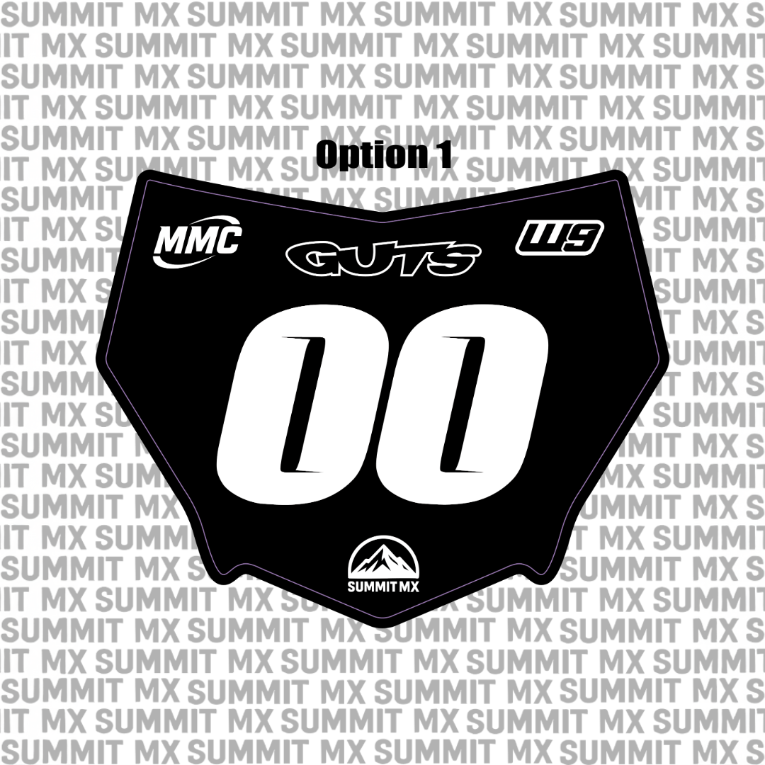 Pre-designed Motocutz number plate decal — custom rider number options with four font styles