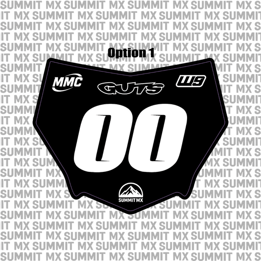 Pre-designed Motocutz number plate decal — custom rider number options with four font styles