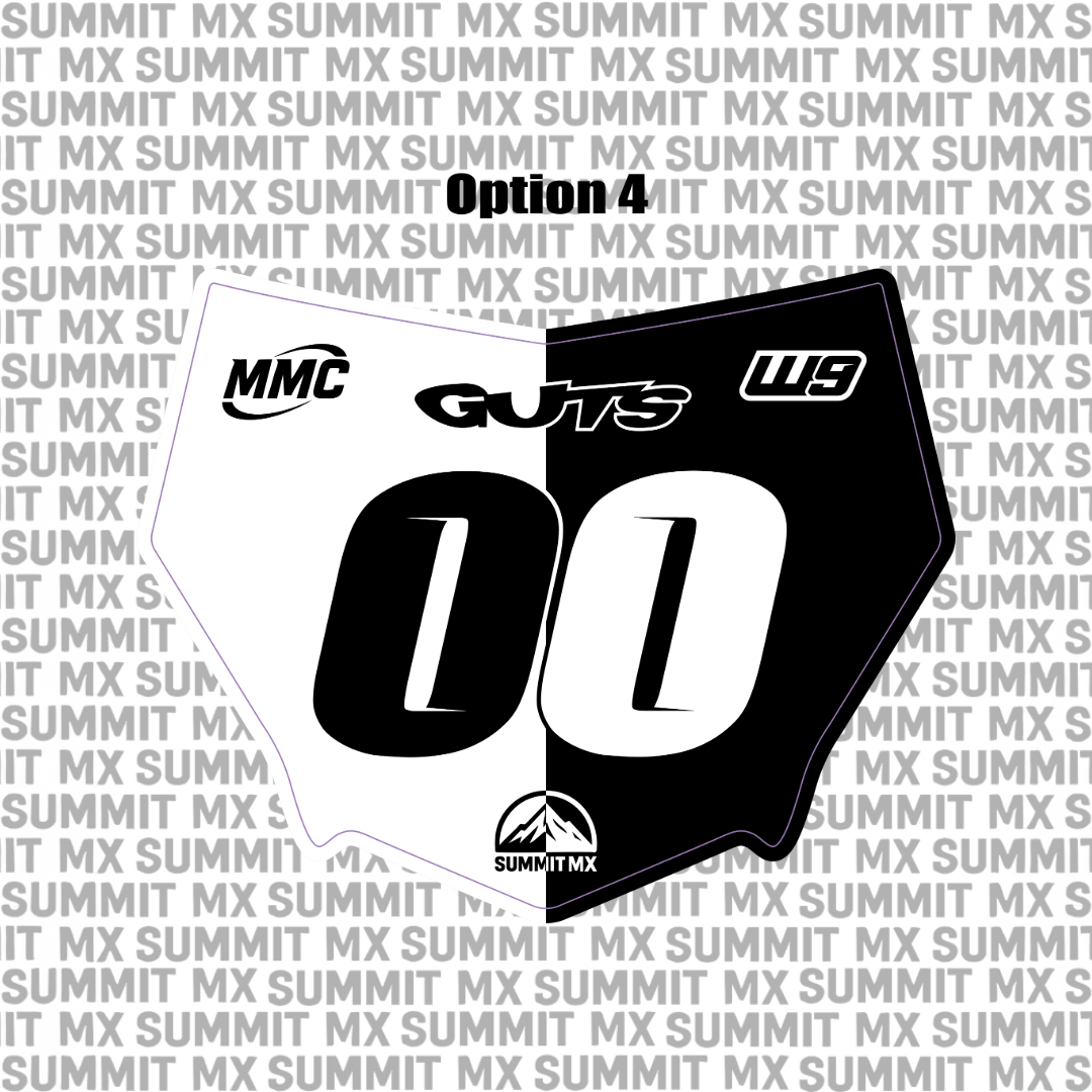 Motocutz number plate decal close-up — precision cut edges, multiple font and color combinations