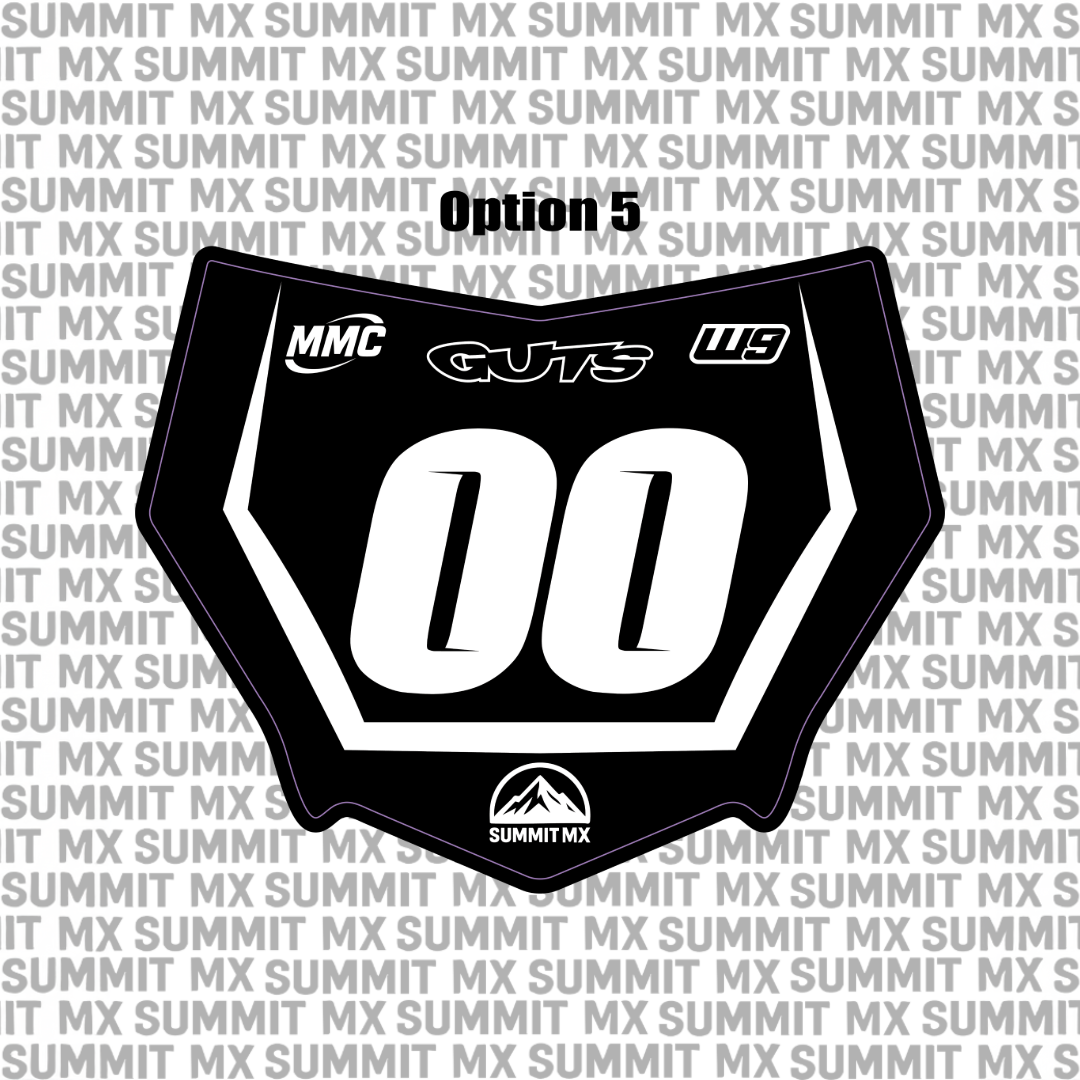 Motocutz pre-designed number plate decal design preview — choose rider number, font, and vinyl finish