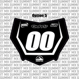 Motocutz pre-designed number plate decal design preview — choose rider number, font, and vinyl finish