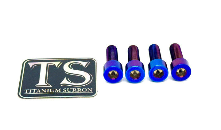 Titanium stem and handlebar mount bolts for Surron and Talaria — burnt blue anodized