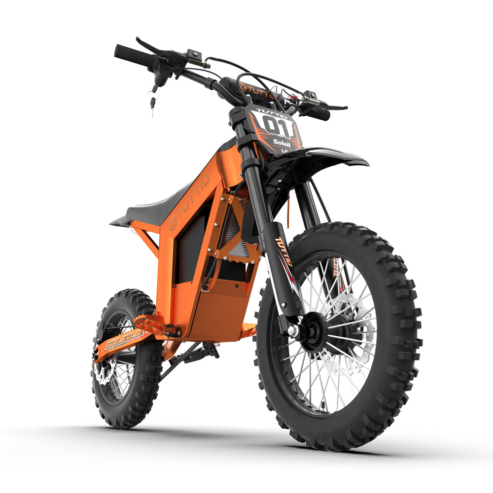 Tuttio Soleil01 LO electric dirt bike in Lava Orange, side profile