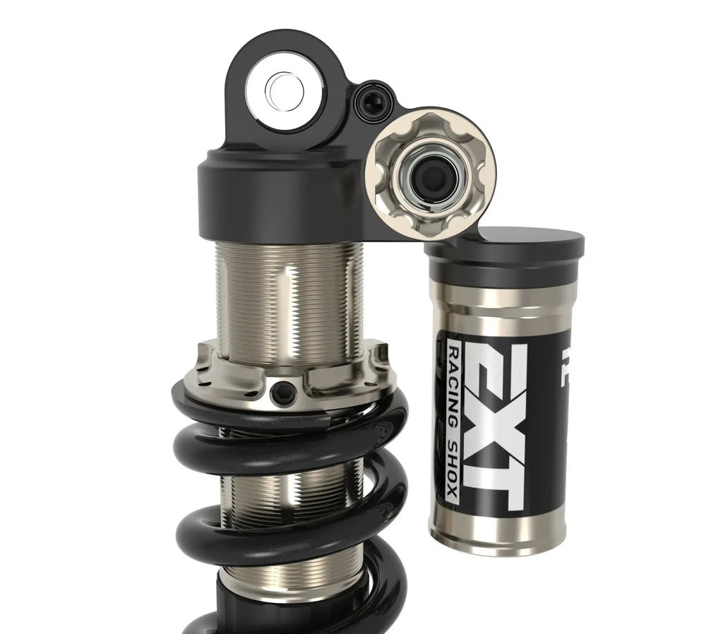 EXT Arma MX rear shock — installed rear suspension side view