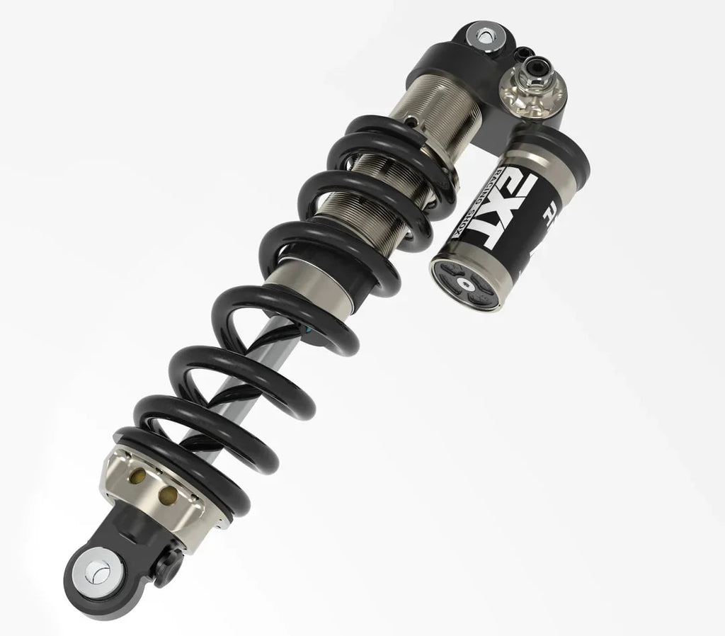 EXT Arma MX rear shock for Surron Light Bee and Talaria — alternate suspension angle view