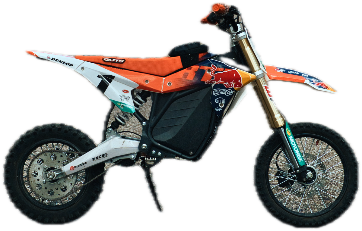 Giveaway ETM RTR with the orange Guts seat cover, side profile, cut out