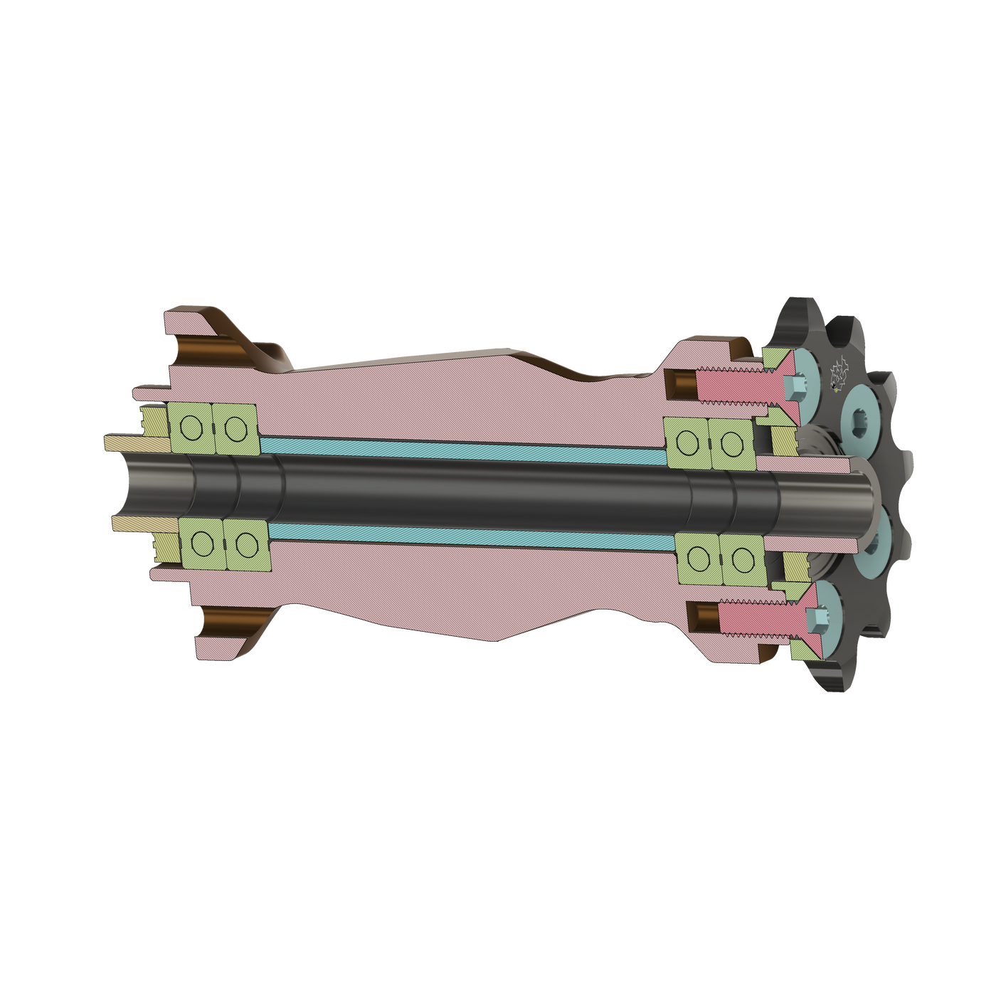 Prickly jackshaft for Surron with sealed SKF bearings, cutaway view