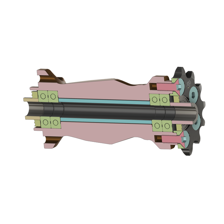 Prickly jackshaft for Surron with sealed SKF bearings, cutaway view