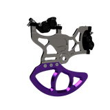 220mm rear dual caliper mount for Surron, raw finish assembled — dual caliper configuration view