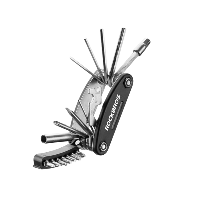 16-in-1 foldable bike and e-moto repair tool kit — unfolded showing all tools