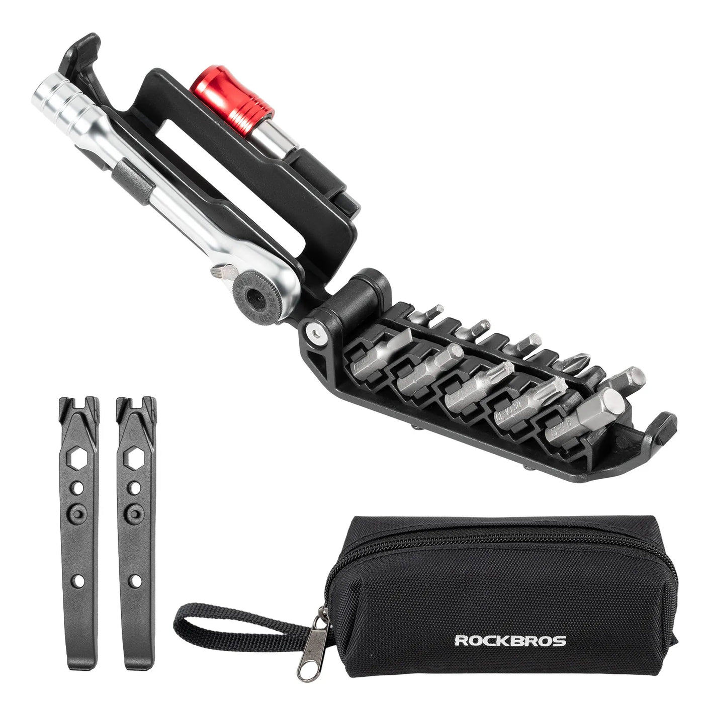 ROCKBROS ratchet multi-tool with nylon tire lever for bike and e-moto repairs