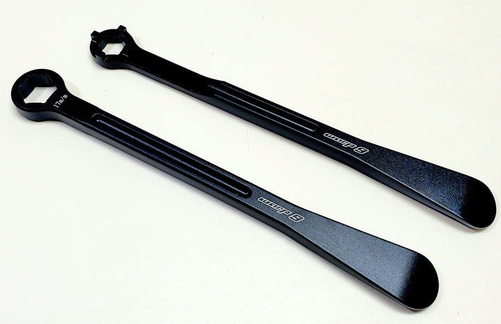 Surron tire lever and trail multi-tool set in forged black aluminum