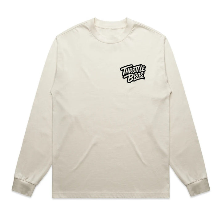 Throttle Bros Logo Heavyweight Long Sleeve Tee Tan Front