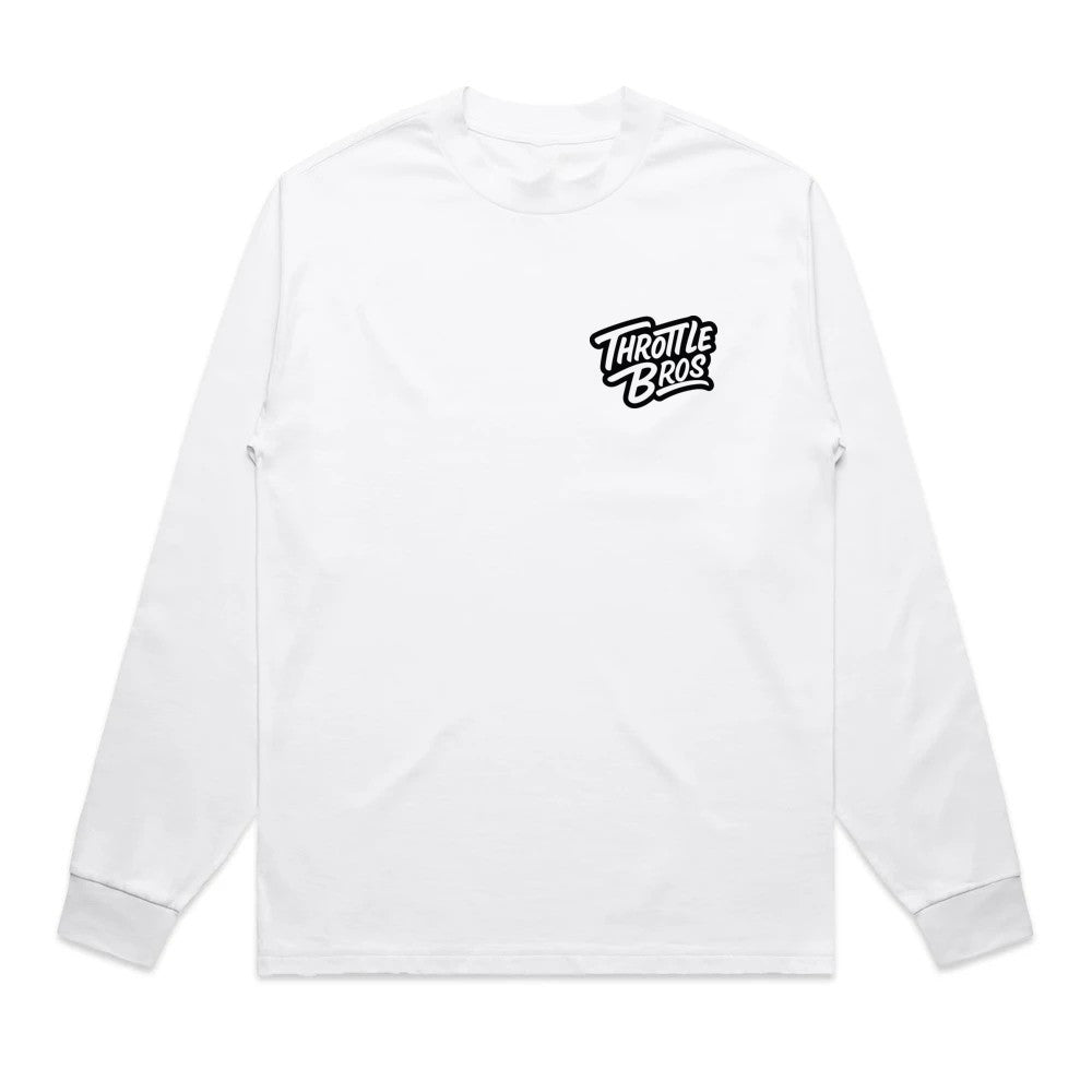 Throttle Bros Logo Heavyweight Long Sleeve Tee White Front