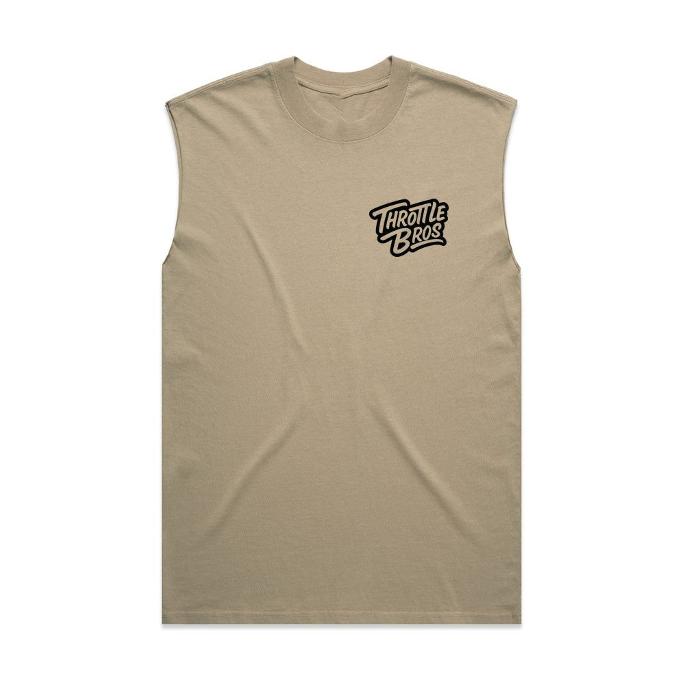 Throttle Bros Logo Heavyweight Tank Faded Khaki Front
