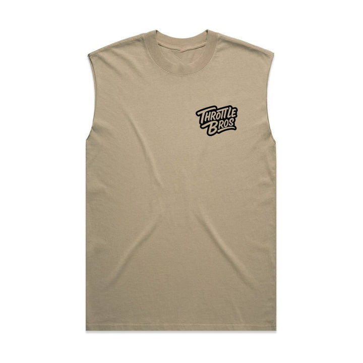 Throttle Bros Logo Heavyweight Tank Faded Khaki Front