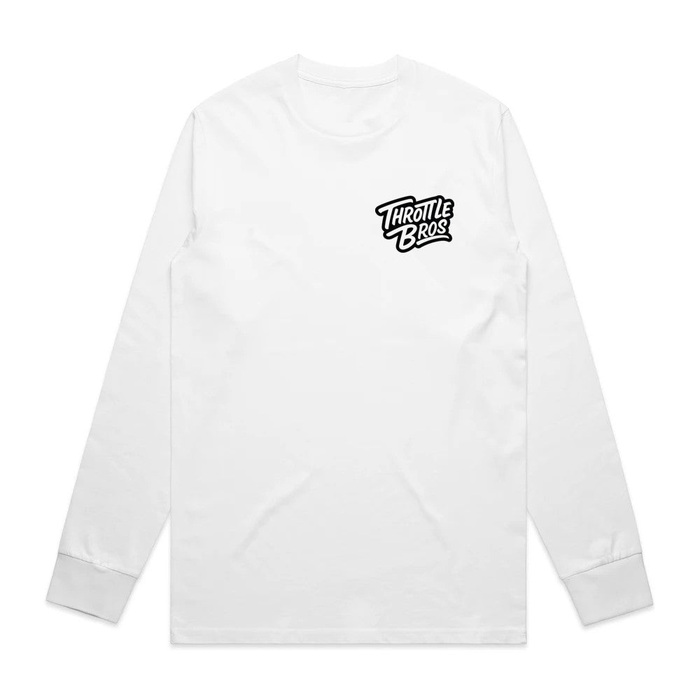 Throttle Bros Logo Long Sleeve Tee White Front