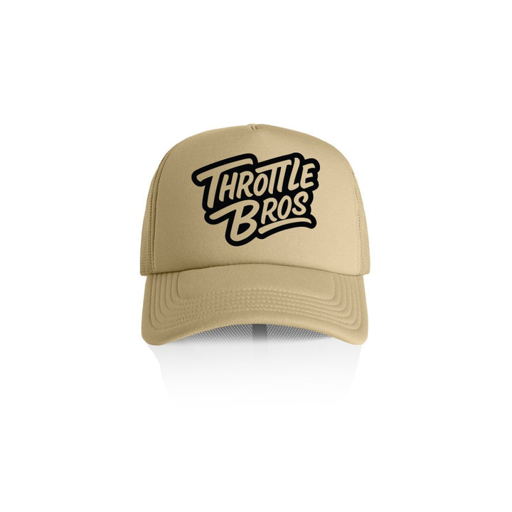 Throttle Bros Logo Trucker Hat Khaki Front