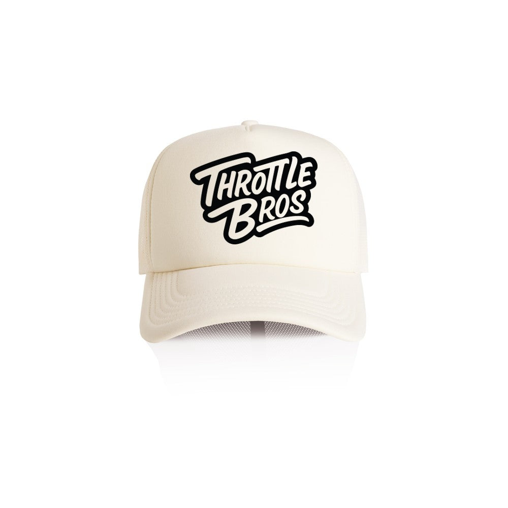 Throttle Bros Logo Trucker Hat Tan Front