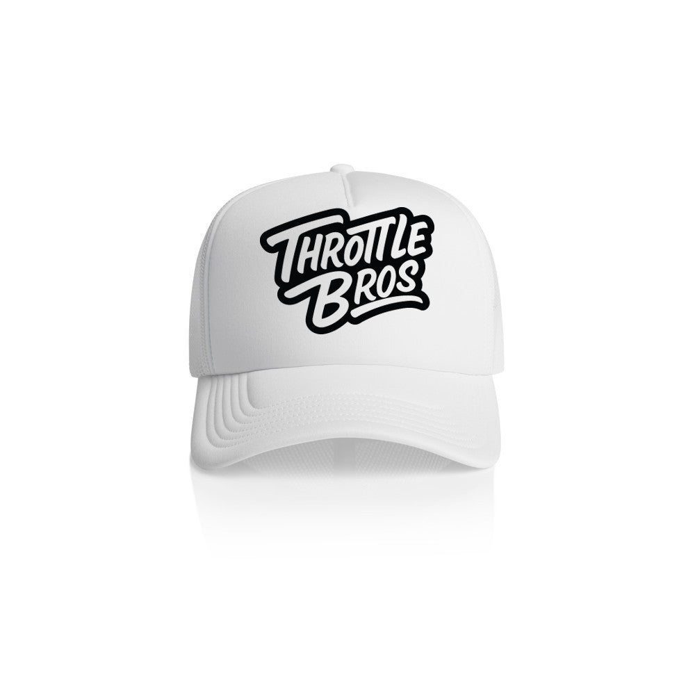 Throttle Bros Logo Trucker Hat White Front
