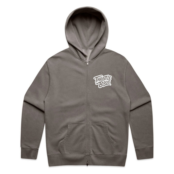 Throttle Bros Logo Zip Hoodie Faded Grey Front