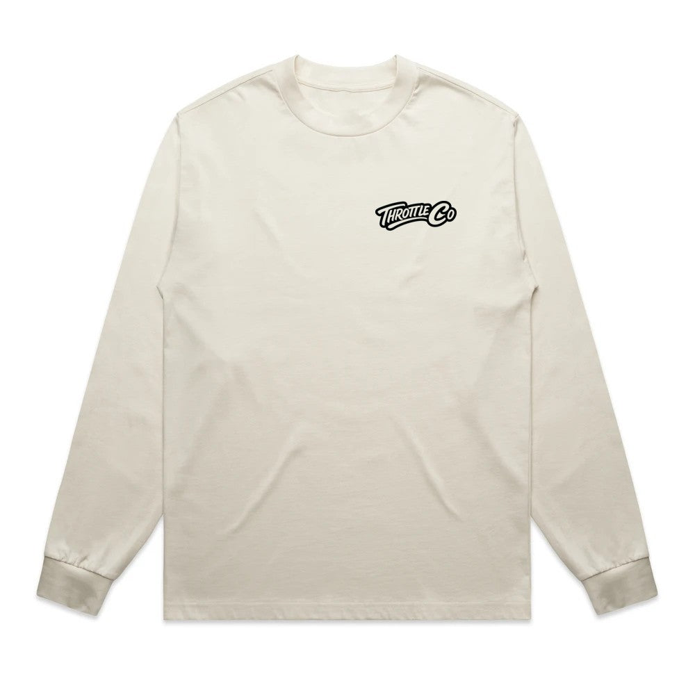 Throttle Co Logo Heavyweight Long Sleeve Tee Tan Front