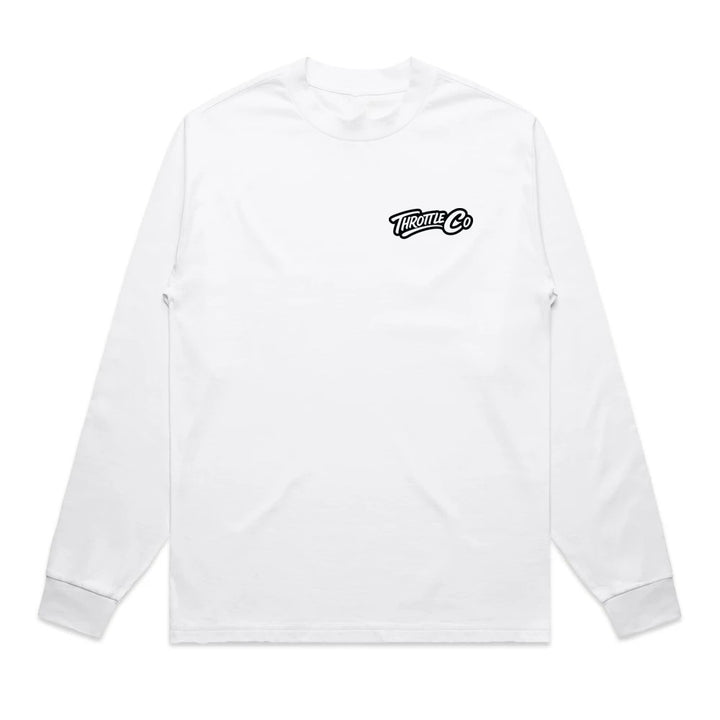 Throttle Co Logo Heavyweight Long Sleeve Tee White Front