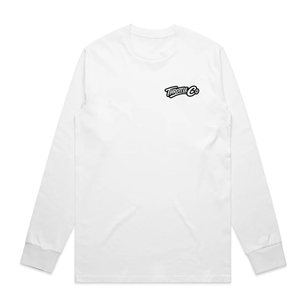 Throttle Co Logo Long Sleeve Tee White Front