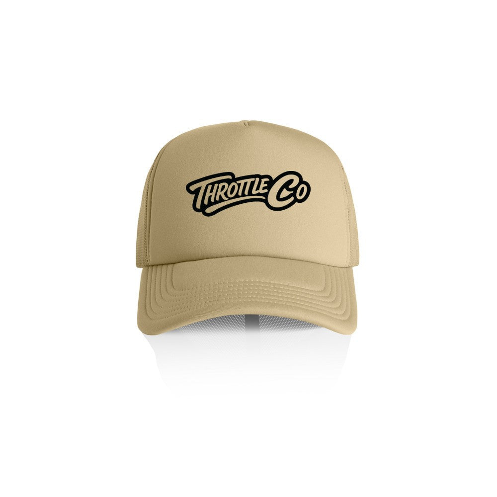 Throttle Co Logo Trucker Hat Khaki Front