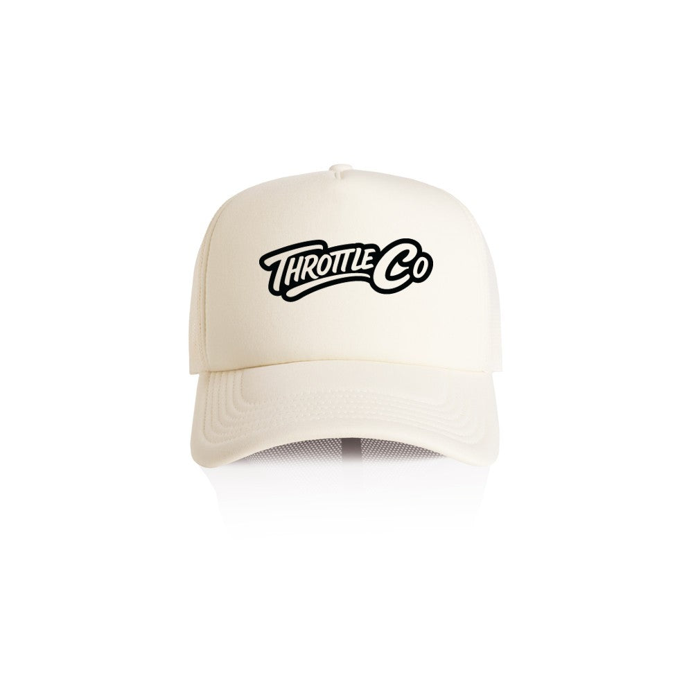 Throttle Co Logo Trucker Hat Tan Front