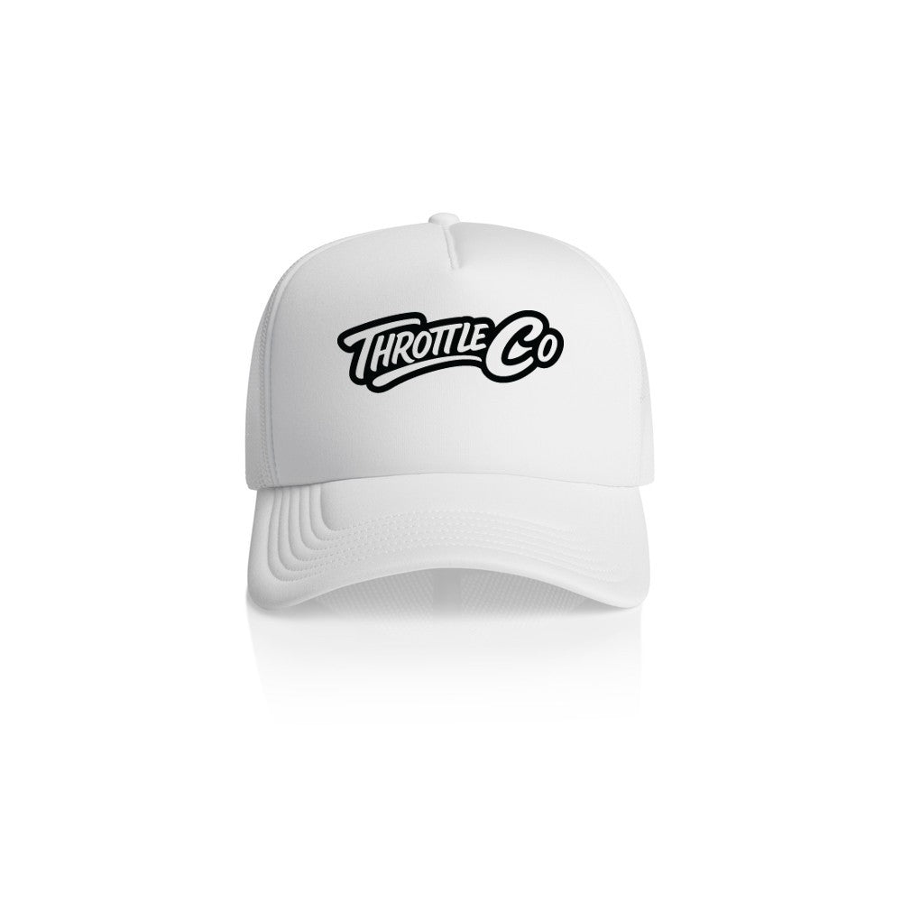 Throttle Co Logo Trucker Hat White Front