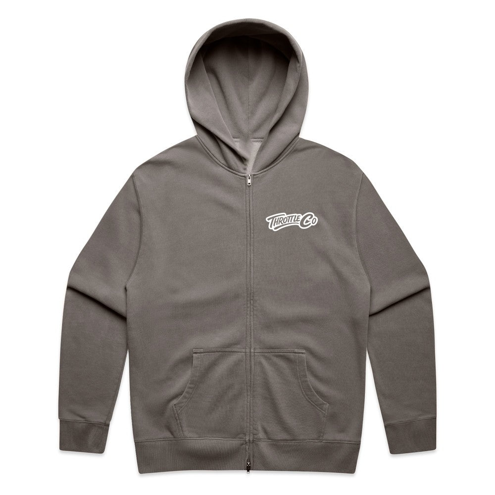 Throttle Co Logo Zip Hoodie Faded Grey Front