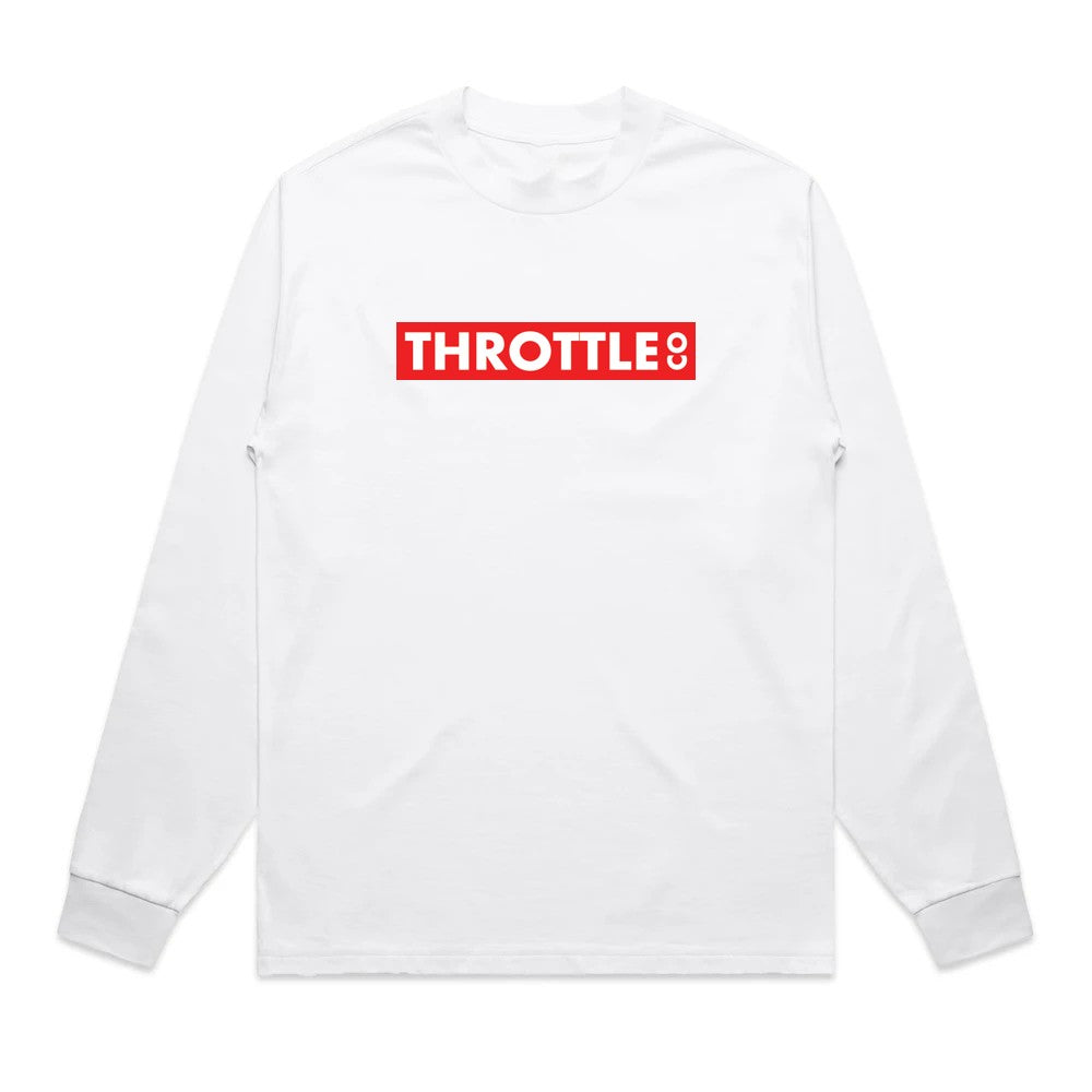 Throttle Co Red Box Heavyweight Long Sleeve Tee White Front