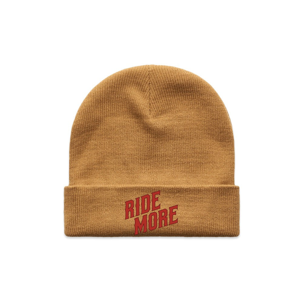 Ride More Biker Beanie Camel Front