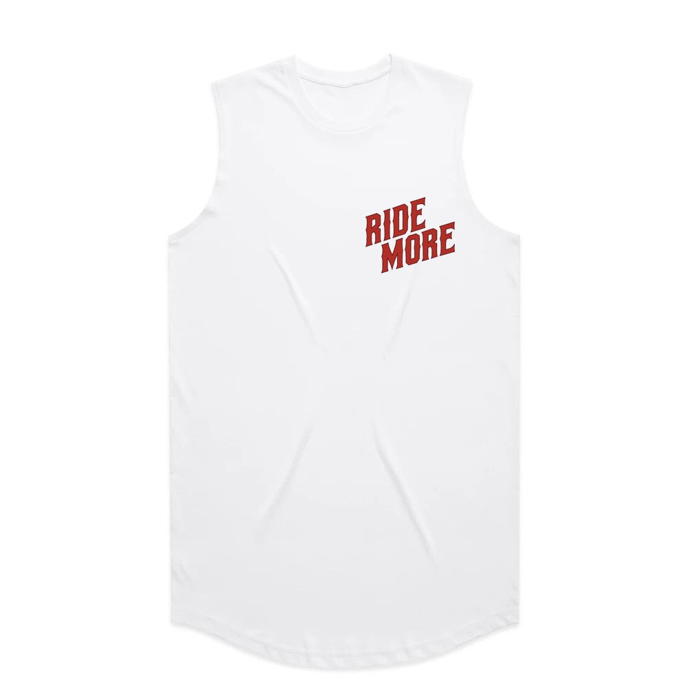 Ride More Biker Drop Tank White Front