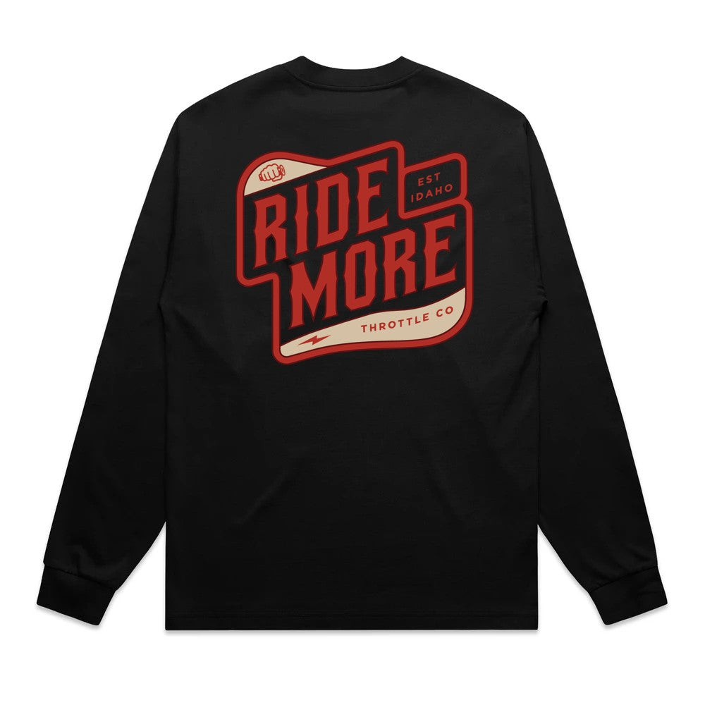 Ride More Biker Heavyweight Long Sleeve Tee Black Back