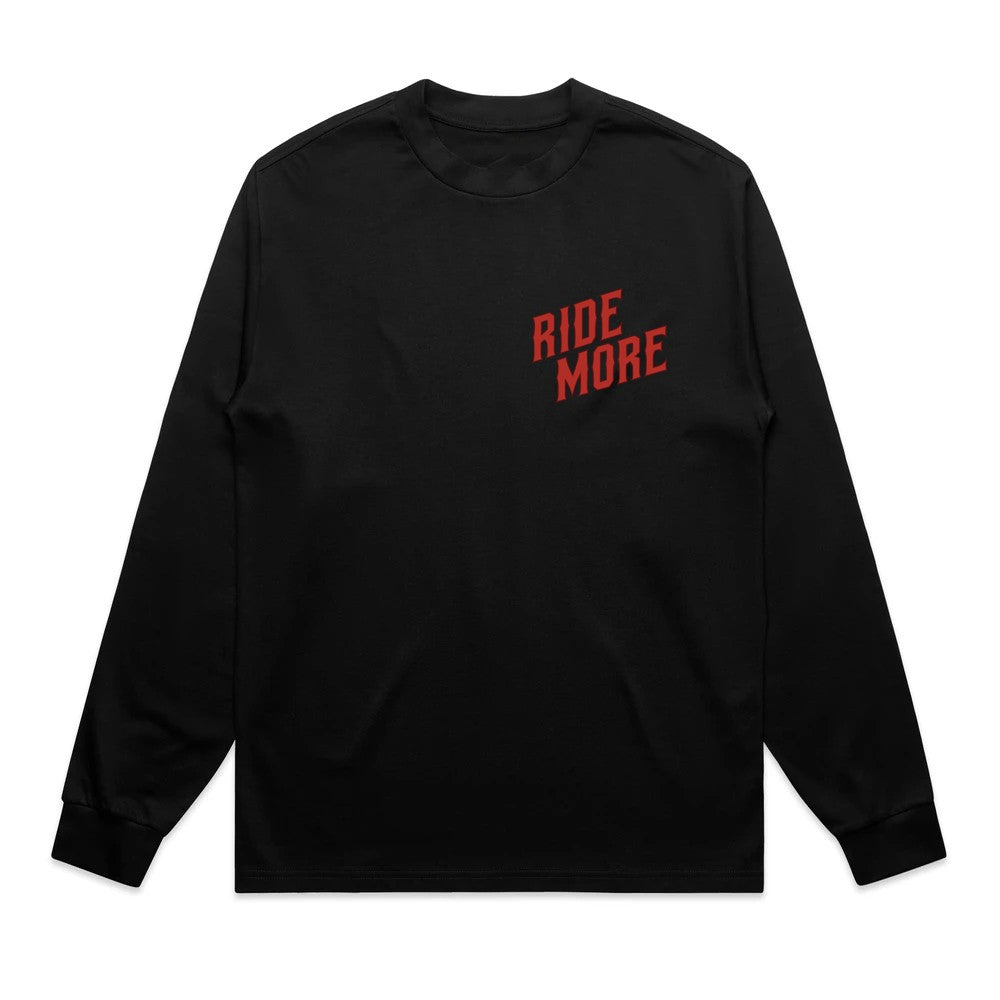 Ride More Biker Heavyweight Long Sleeve Tee Black Front